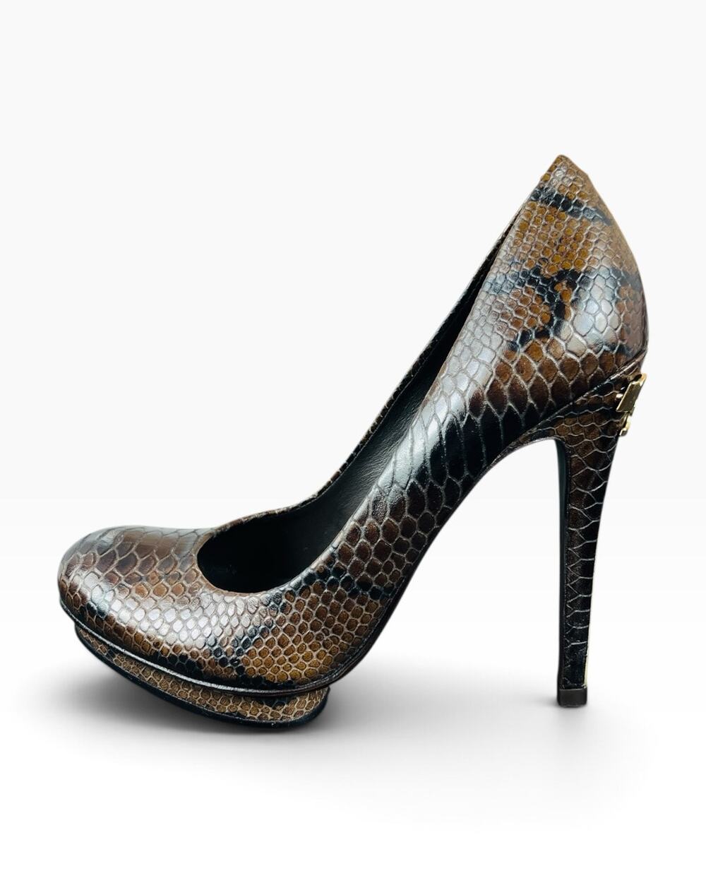 Tory Burch Jude Brown Snake Embossed Platform Stiletto Pumps Heels Size 8